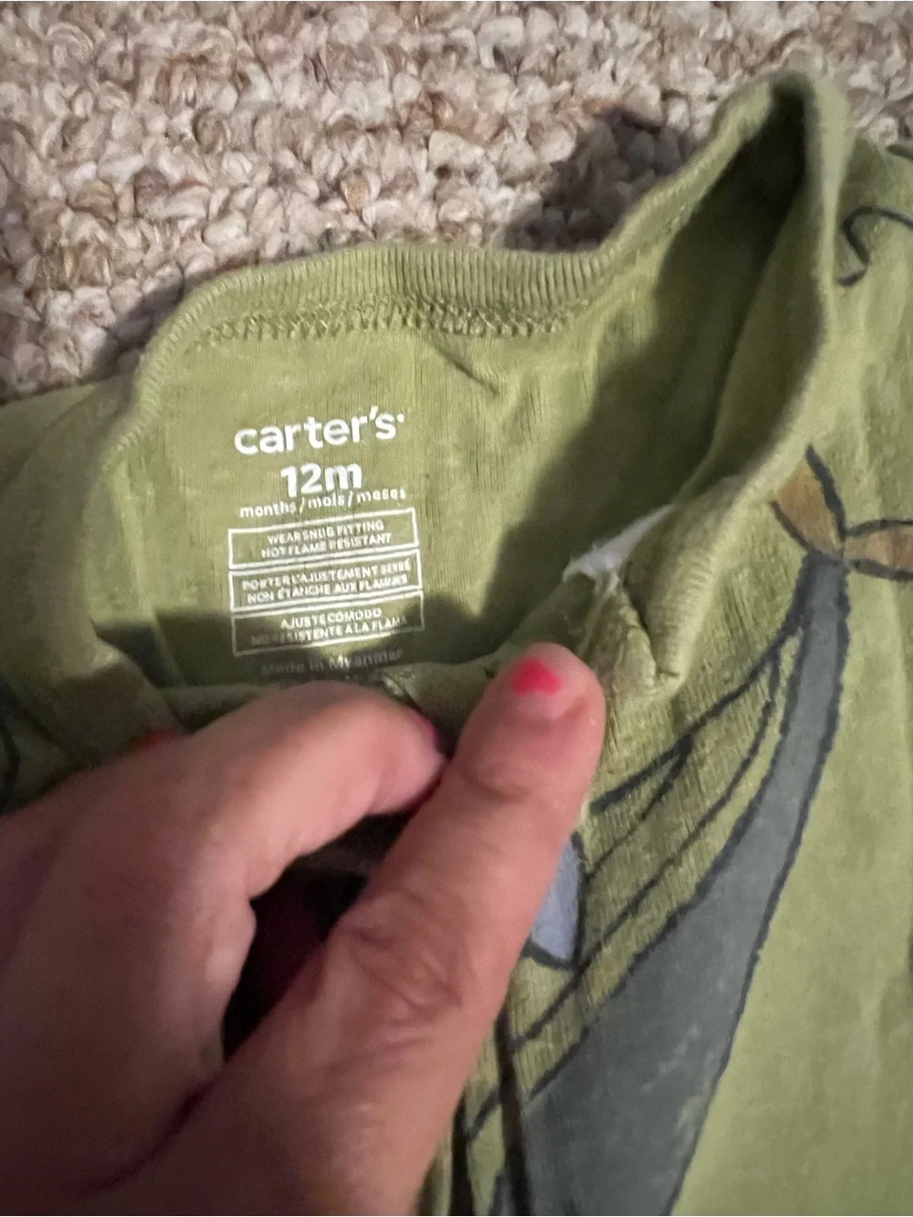 Carter's Olive Green Dinosaur Footed Pajama One-Piece